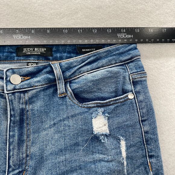 Judy Blue Jeans Women's 9/29 Skinny Fit‎ Blue Stretch Denim Distressed Raw Hem - Picture 7 of 13
